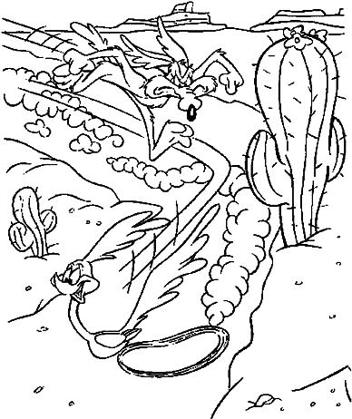 coloriage coyote court apres bip bip dans le desert